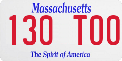 MA license plate 130TO0