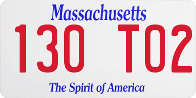 MA license plate 130TO2