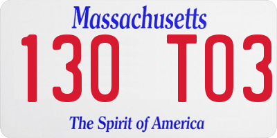 MA license plate 130TO3