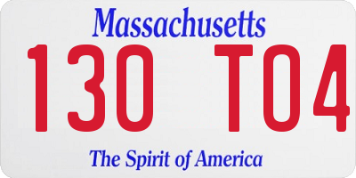 MA license plate 130TO4