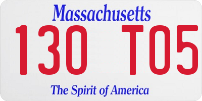 MA license plate 130TO5