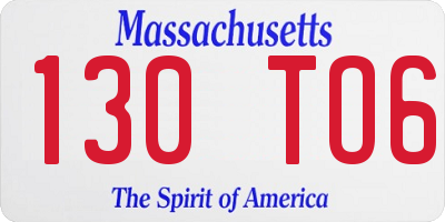 MA license plate 130TO6