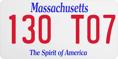 MA license plate 130TO7