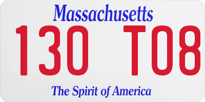 MA license plate 130TO8