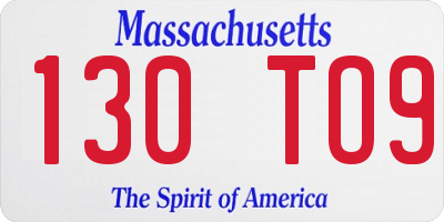 MA license plate 130TO9