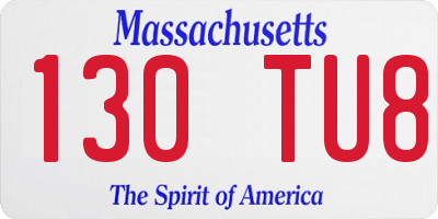 MA license plate 130TU8