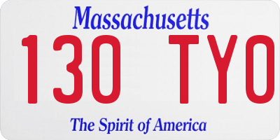 MA license plate 130TY0