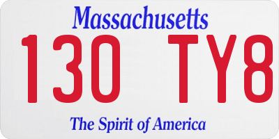 MA license plate 130TY8
