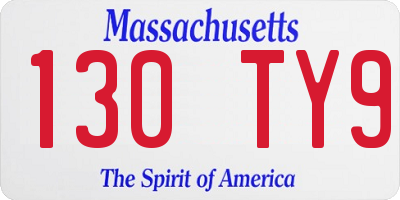 MA license plate 130TY9