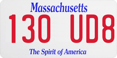 MA license plate 130UD8