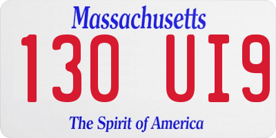 MA license plate 130UI9