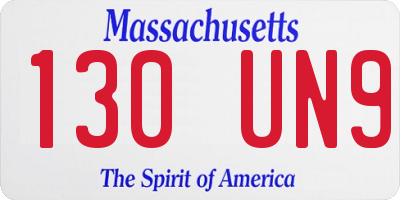 MA license plate 130UN9