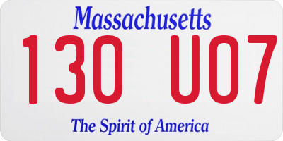 MA license plate 130UO7