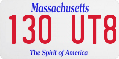 MA license plate 130UT8