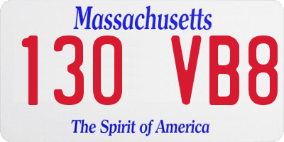 MA license plate 130VB8