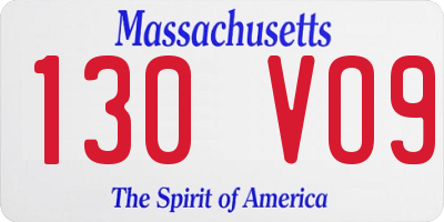 MA license plate 130VO9