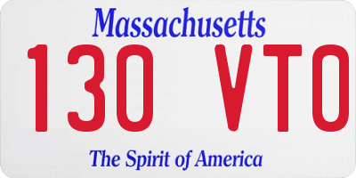 MA license plate 130VT0