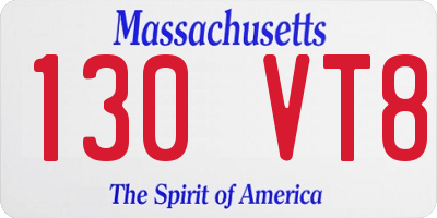 MA license plate 130VT8