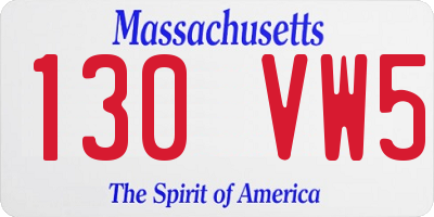 MA license plate 130VW5