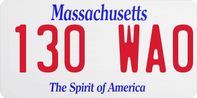 MA license plate 130WA0
