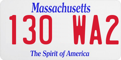 MA license plate 130WA2