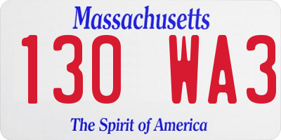 MA license plate 130WA3