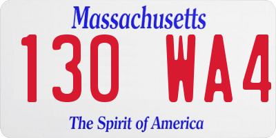 MA license plate 130WA4