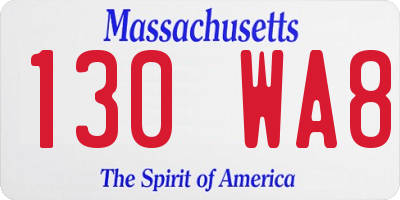 MA license plate 130WA8