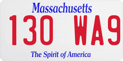 MA license plate 130WA9