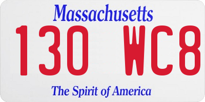 MA license plate 130WC8