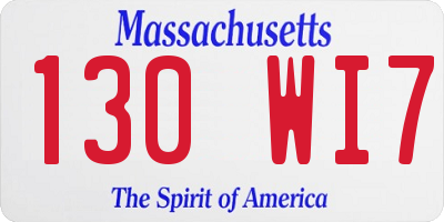 MA license plate 130WI7