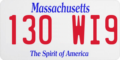 MA license plate 130WI9