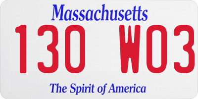 MA license plate 130WO3