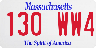 MA license plate 130WW4