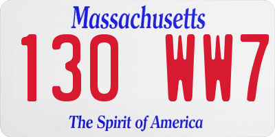 MA license plate 130WW7