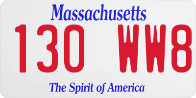 MA license plate 130WW8
