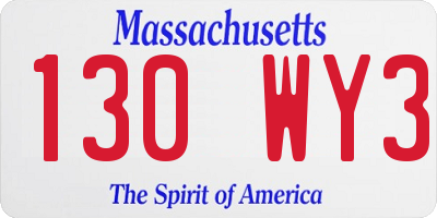 MA license plate 130WY3