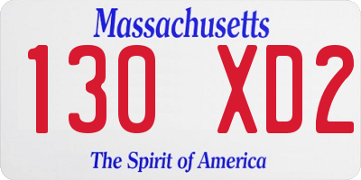 MA license plate 130XD2
