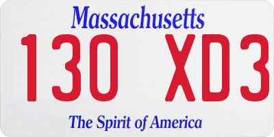 MA license plate 130XD3