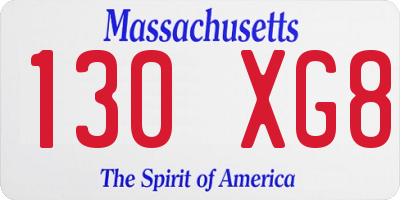 MA license plate 130XG8