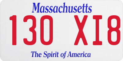MA license plate 130XI8