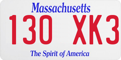 MA license plate 130XK3