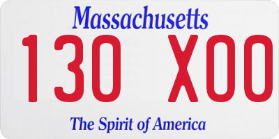 MA license plate 130XO0