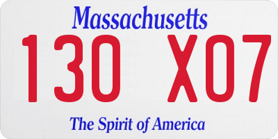MA license plate 130XO7