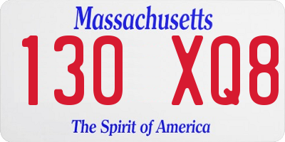 MA license plate 130XQ8