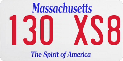 MA license plate 130XS8