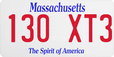 MA license plate 130XT3