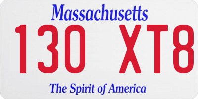 MA license plate 130XT8