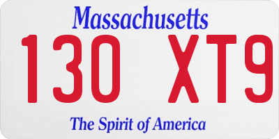 MA license plate 130XT9