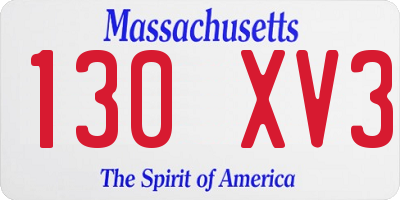 MA license plate 130XV3